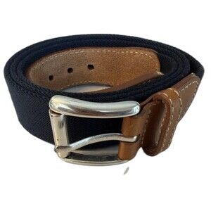 L.L. Bean NAVY Surcingle Full Grain Leather Belt Silver Buckle USA Made Size 44